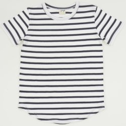 White organic cotton short-sleeve tee with navy stripes