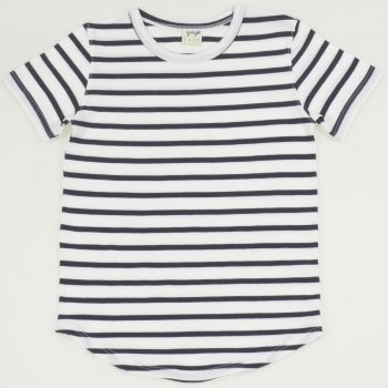 White organic cotton short-sleeve tee with navy stripes | liloo