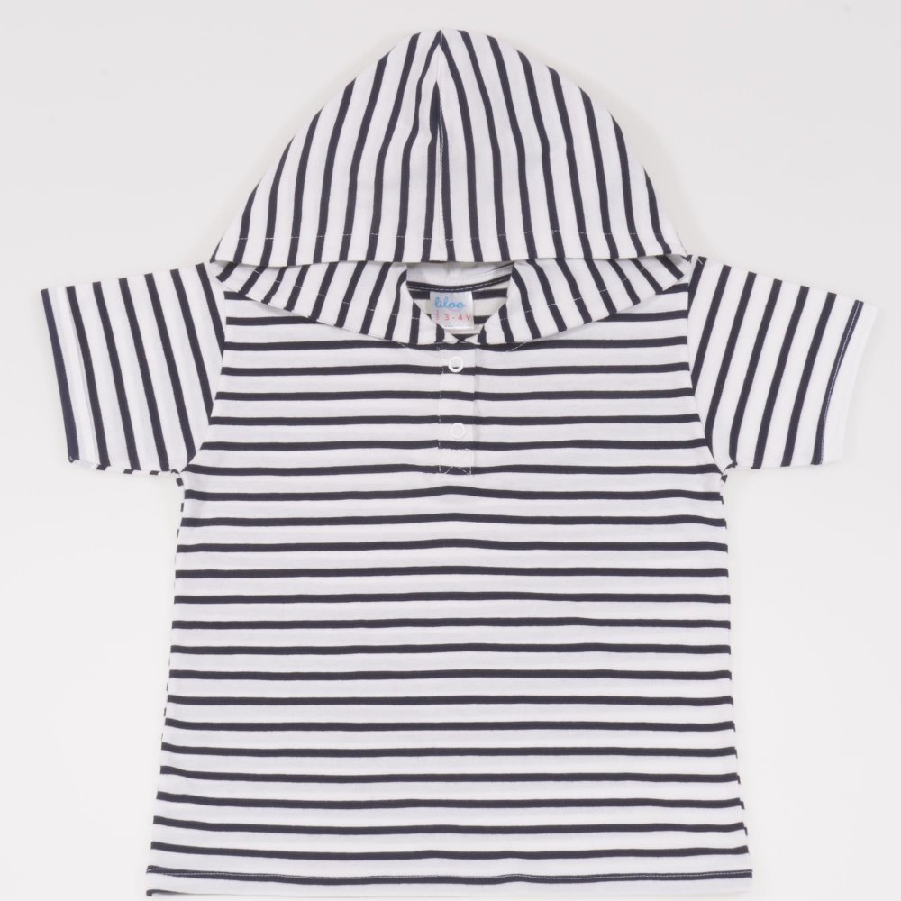 Short-sleeved hooded T-shirt white with black stripes | liloo