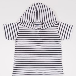 Short-sleeved hooded T-shirt white with black stripes