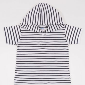 Short-sleeved hooded T-shirt white with black stripes | liloo