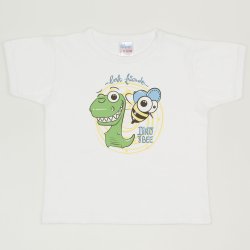Ecru short-sleeve tee with best friends dino and bee print