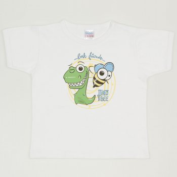 Ecru short-sleeve tee with best friends dino and bee print | liloo