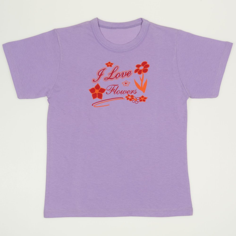 Tricou maneca scurta violet imprimeu "I love flowers"| liloo