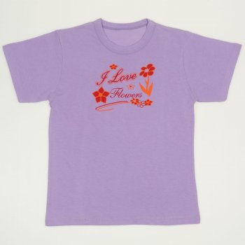 Purple short-sleeve tee with i love flowers print