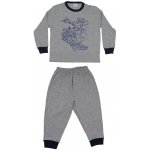 Grey long-sleeve thin pajamas with navy blue trims and  cartoon dog and mice print | liloo